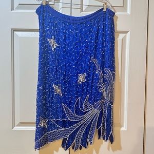 Vintage Sequins Silver Beautiful Designed Silk Skirt Color Royal Blue